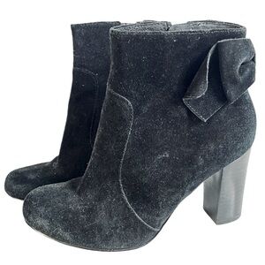 Kate Spade Black Suede Bow Heeled Ankle Booties Size 5.5